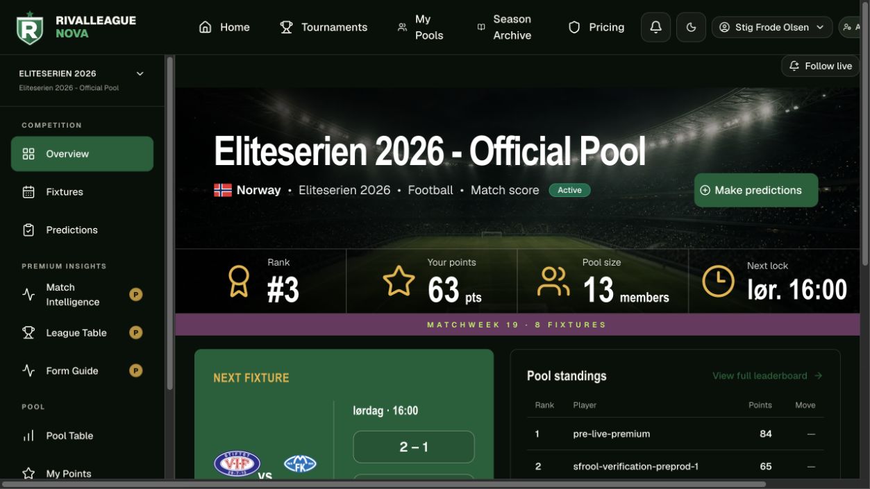 Implemented dark football pool overview